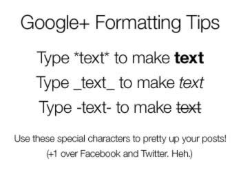 La formattazione in google plus